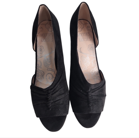 Mootsies Tootsies Endora D'Orsay pumps black faux suede peep toe Sz 9 3" Heels - Picture 2 of 8